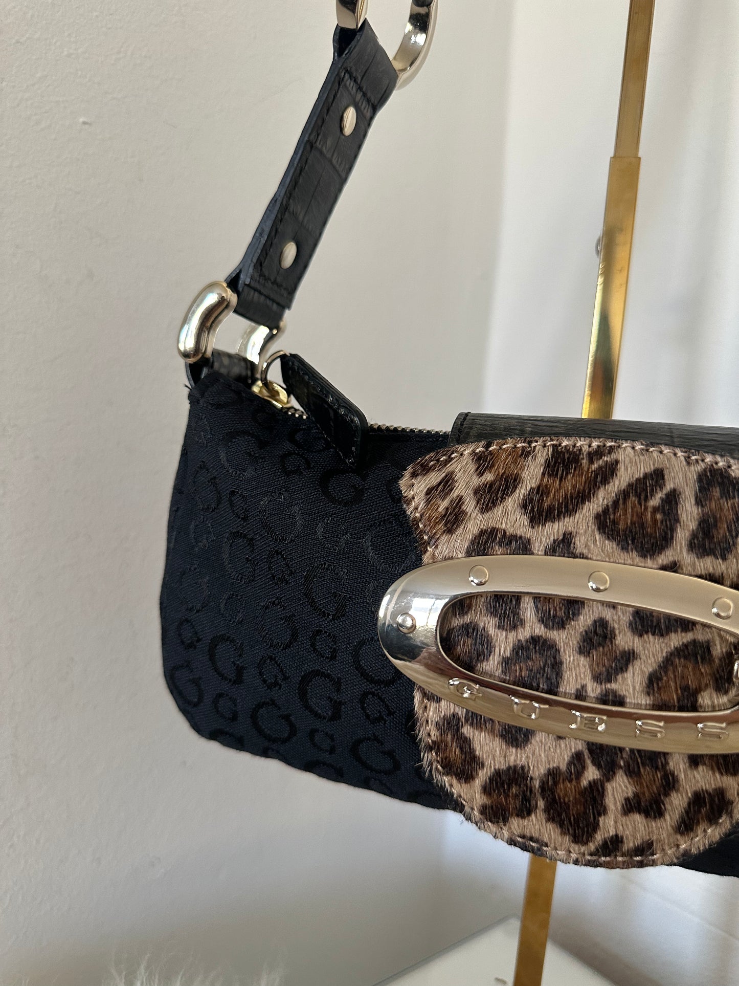 Guess Tasche Vintage Y2K Rare schwarz Leopard