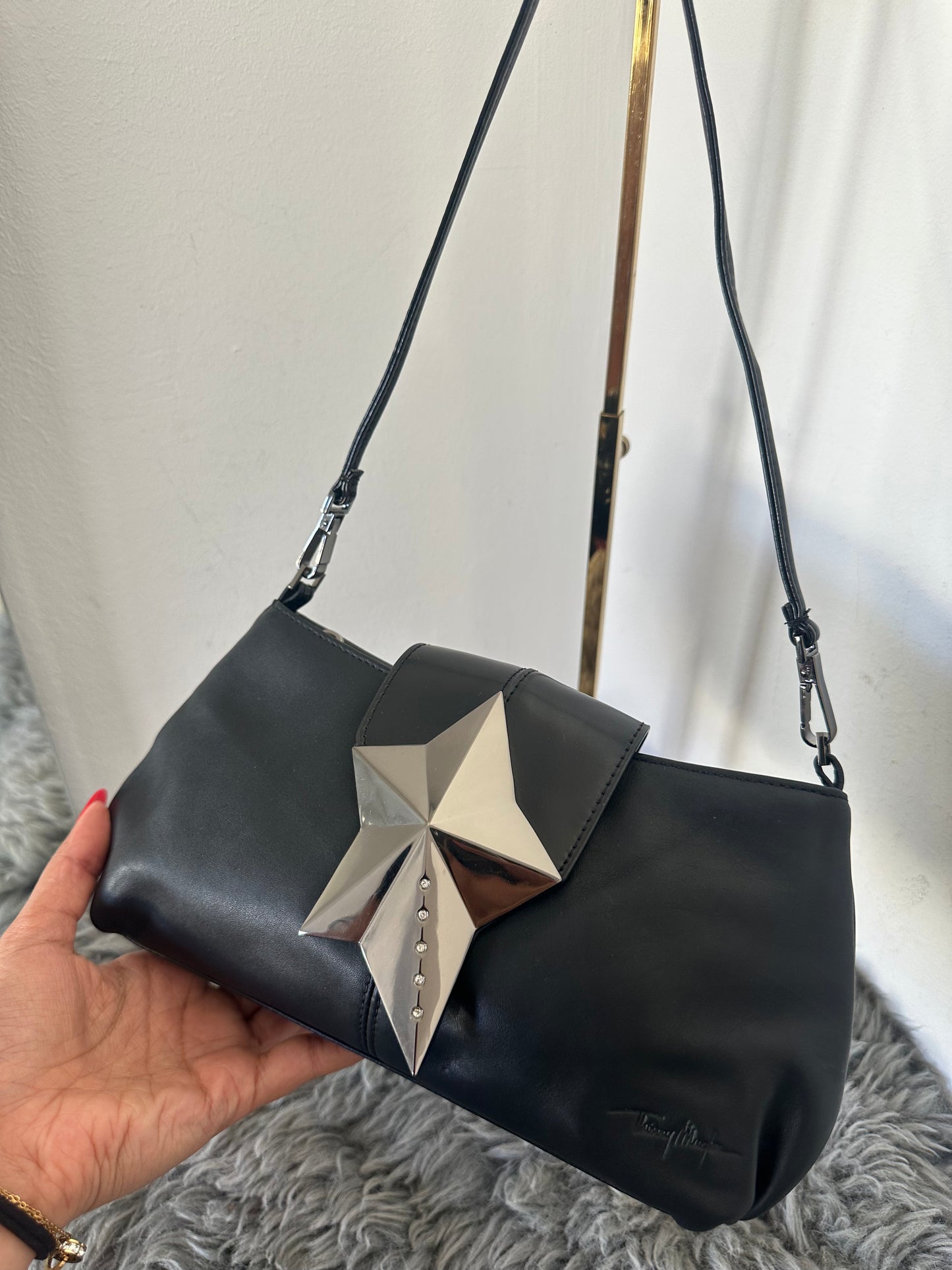 Thierry Mugler Vintage Tasche Leder Schwarz y2k